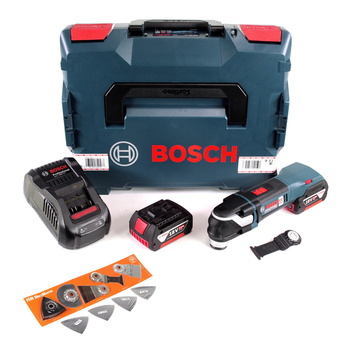 Bosch GOP 18V-28 Akku Multi-Cutter Starlock Plus Brushless + 2x Akku 6,0Ah + Ladegerät + L-Boxx + FEIN Zubehörset 17tlg. - Toolbrothers