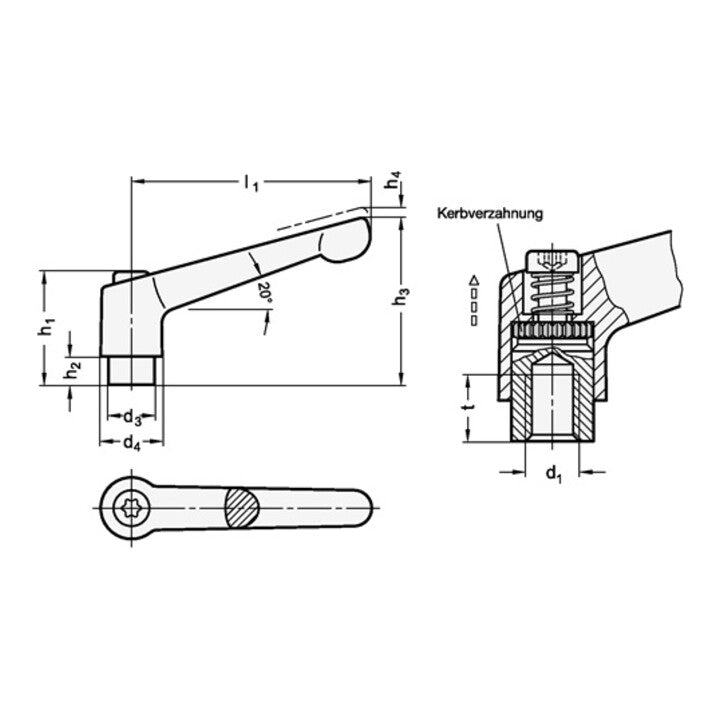 Levier de serrage réglable GANTER GN 300 d1 M 10 mm (4601000578)