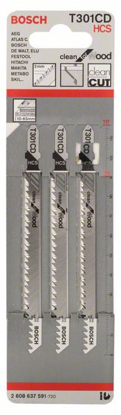 BOSCH Stichsägeblatt T 301 CD Clean for Wood L.117mm Zahnteilung 3mm ( 8000346018 )