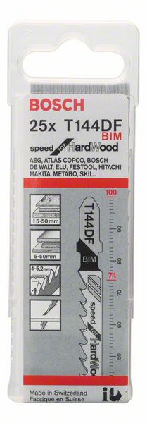 BOSCH Stichsägeblatt T 144 DF Speed for Hard Wood L.100mm Zahnteilung 4-5,2mm ( 8000346036 )