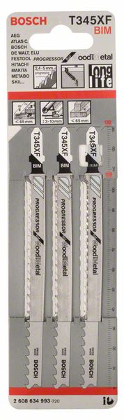 BOSCH Stichsägeblatt T 345 XF Progressor for Wood and Metal L.132mm Zahnteilung 2,4-5mm ( 8000346044 )