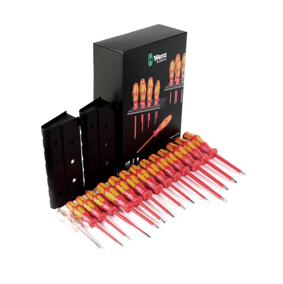 Wera Kraftform Big Pack 100 VDE Schraubendreher Set 14-tlg. + 2x Rack Wandhalterung ( 05105631001 ) - Toolbrothers