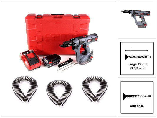 SENCO DS 5550 18V DuraSpin Magazin Schrauber ( 7W2001N ) mit 2x 3,0 Ah Akkus, Ladegerät und 5000x Teks Feingewinde Schrauben 3,5x35 - Toolbrothers