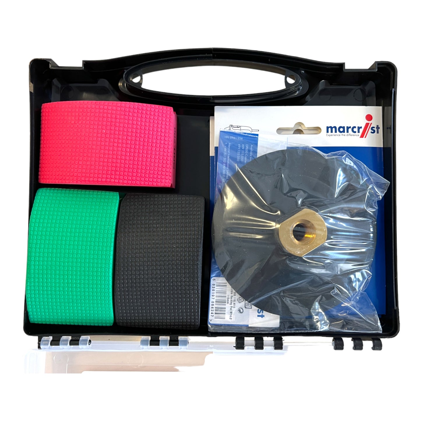 Kit de polissage pour carrelage Marcrist 115 mm + 1x plaque de support Velcro + 3x disques diamantés Velcro + 3x tampon de polissage manuel (3999.101.341) + étui