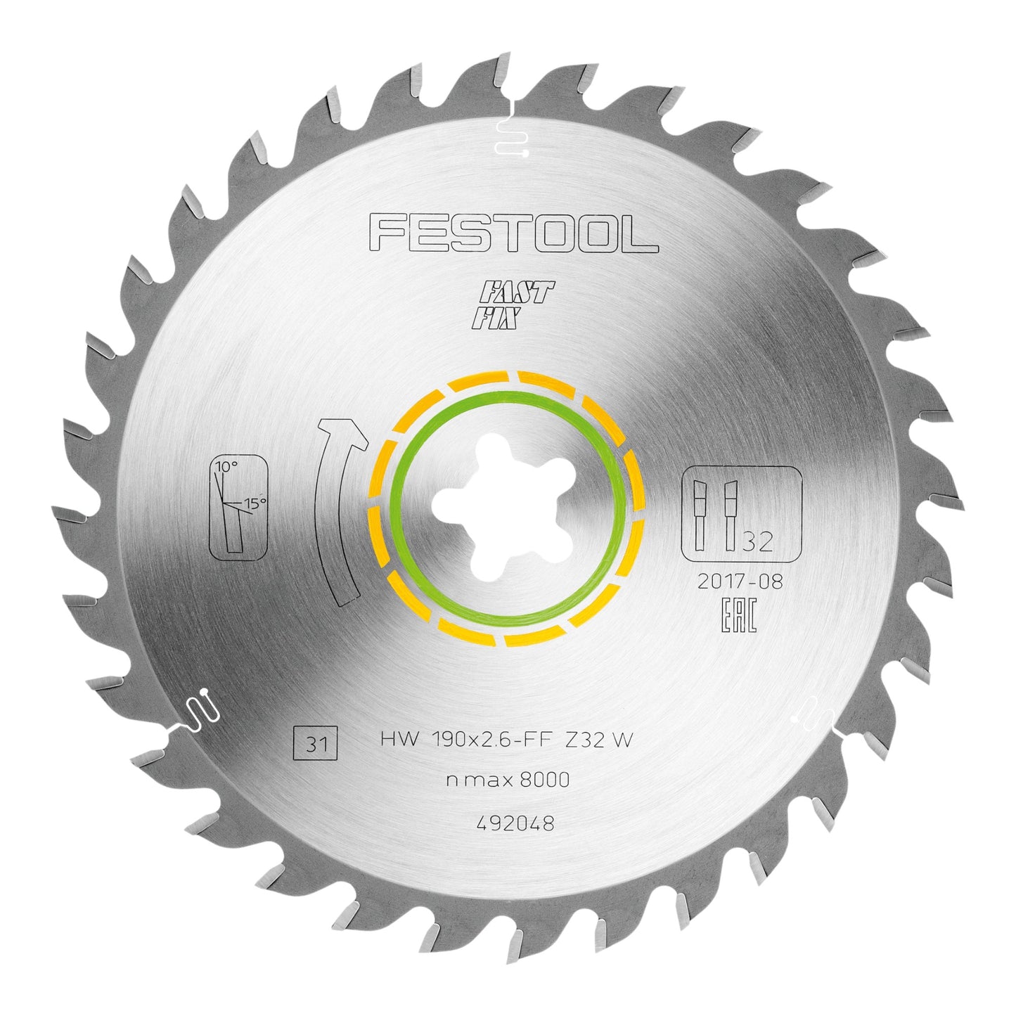 Festool HW 190x2,6 FF W32 Kreissägeblatt WOOD UNIVERSAL 2 Stk. ( 2x 492048 ) 190 x 2,6 mm 32 Zähne für alle Hölzer, Holzwerkstoffe, Baustoffplatten, Gipsfaserplatten, weiches Kunststoff