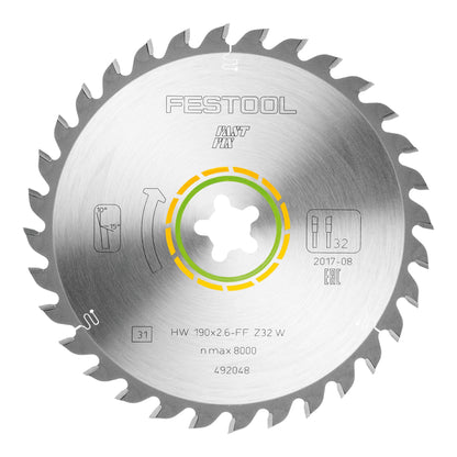 Festool HW 190x2,6 FF W32 lame de scie circulaire WOOD UNIVERSAL 2 pièces (2x 492048) 190 x 2,6 mm 32 dents pour tous les bois, matériaux à base de bois, panneaux de matériaux de construction, panneaux de fibres de plâtre, plastique souple