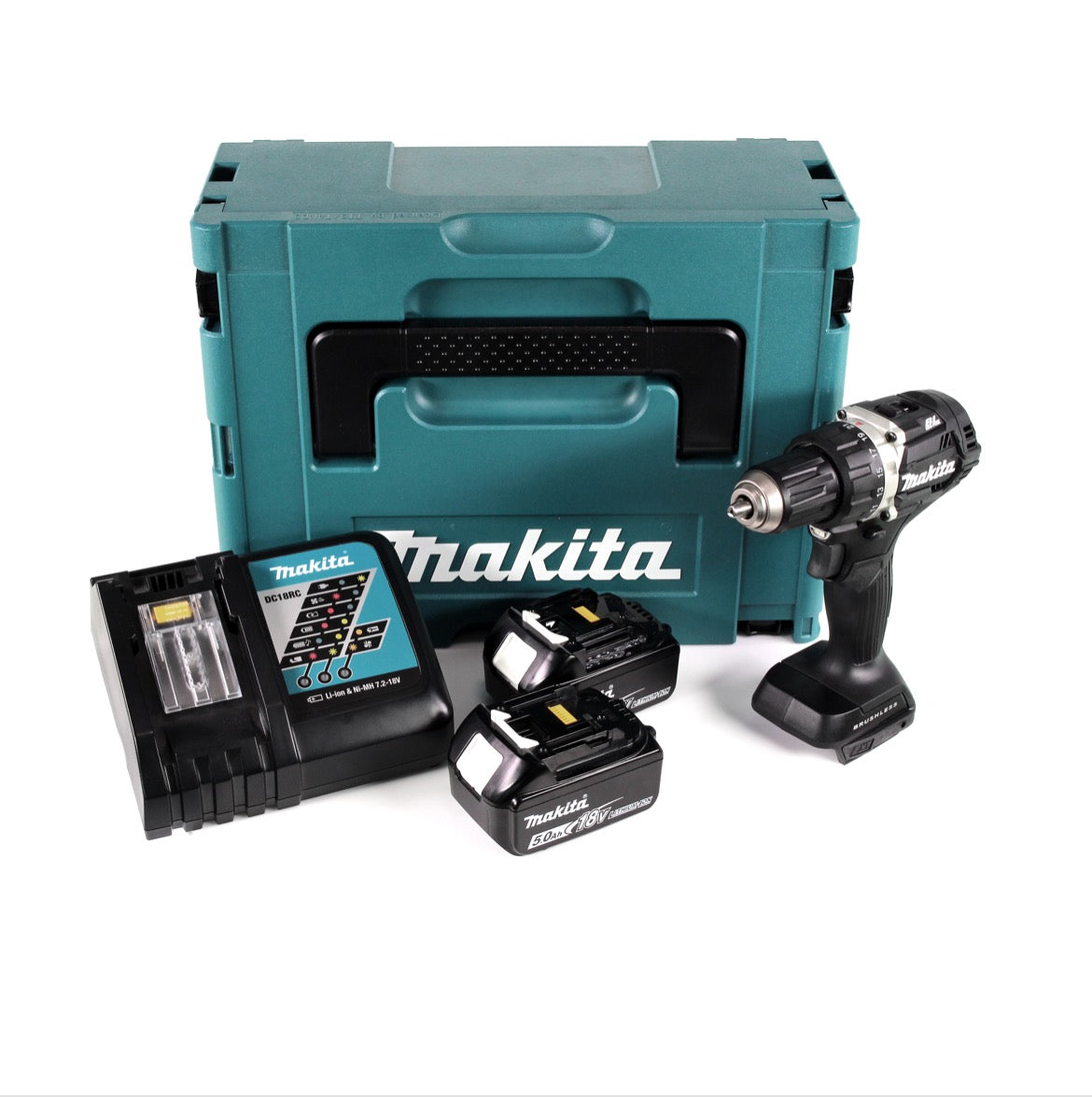 Makita DDF 484 RTJB 18 V Li-Ion Akku Bohrschrauber Sonderausgabe schwarz im MAKPAC + 2x BL 1850 5,0 Ah Akku + Schnellladegerät - Toolbrothers