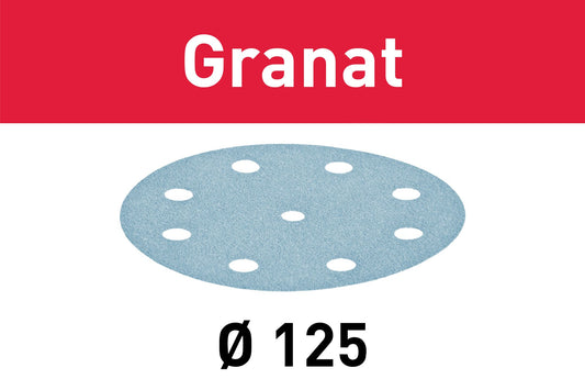 Festool STF D125/8 P100 GR/100 disque abrasif grenat (497168) pour RO 125, ES 125, ETS 125, ETSC 125, ES-ETS 125, ES-ETSC 125, ETS EC 125, LEX 125