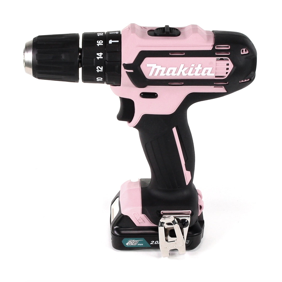 Makita HP 331 DSAP1 Akku Schlagbohrschrauber 12V Pink 30 Nm mit Tragetasche und 1x BL1021B 2,0 Ah Akku und DC10SB Ladegerät - Toolbrothers