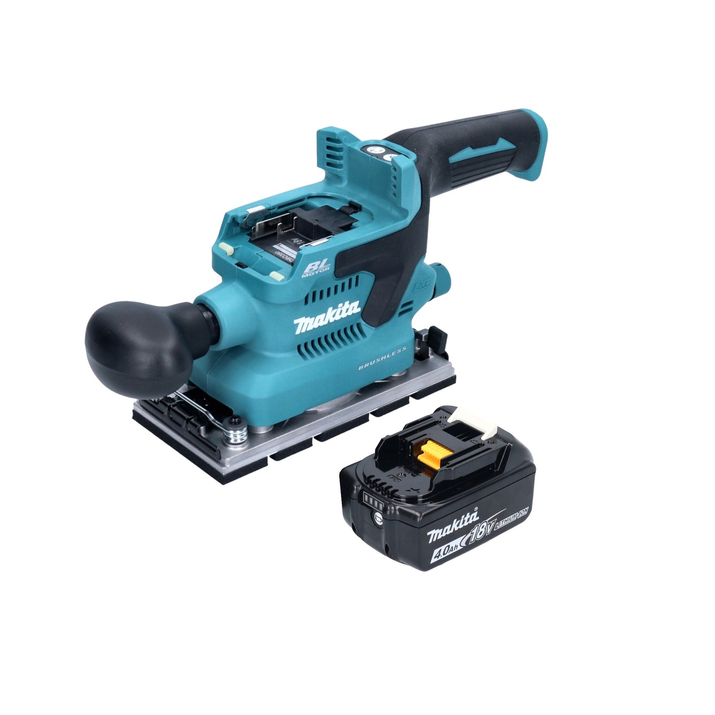 Makita DBO 380 M1 Akku Schwingschleifer 18 V 93 x 185 mm Brushless + 1x Akku 4,0 Ah - ohne Ladegerät