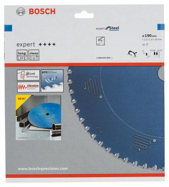 Lame de scie circulaire Bosch Expert pour l'acier, 190 x 20 x 2,0 mm, 40 (2608643056)