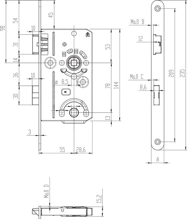 SSF Zimmertür-Einsteckschloss  BAD20/55/78/8 mm DIN links ( 3000251029 )