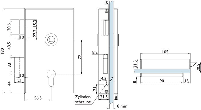 HERMAT Glastürschloss 6053 PZ L - Molina Edelstahl matt ( 3000253947 )