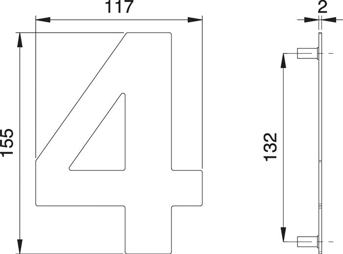 Numéro de maison EDI chiffre 4 acier inoxydable mat (3000261319)