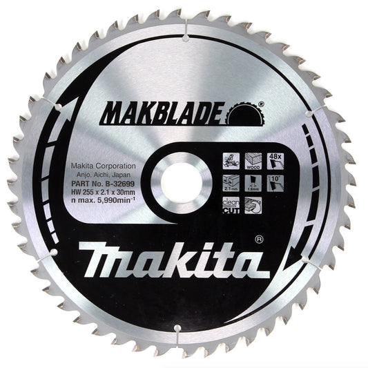 Makita MAKBLADE Kreissägeblatt für Holz 255 x 30 x 2,1 mm 48 Zähne ( B-32699 ) - Toolbrothers