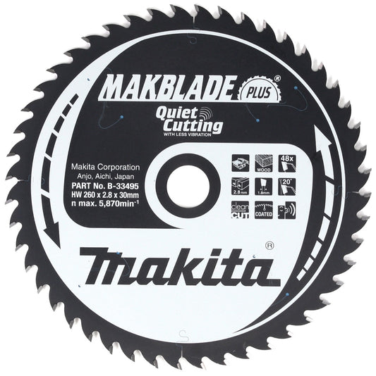 Makita MAKBLADE PLUS Kreissägeblatt für Holz 260 x 30 x 2,8 mm 48 Zähne ( B-33495 ) - Toolbrothers