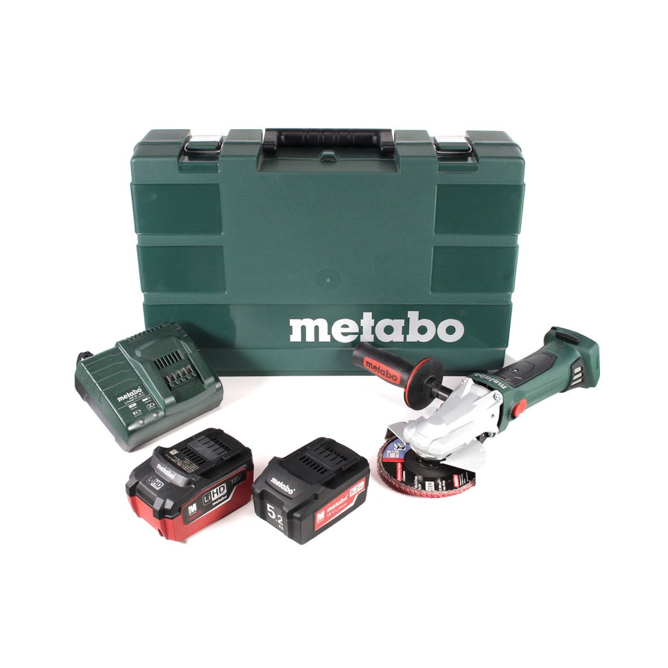 Metabo WF 18 LTX Akku Winkelschleifer 125 mm im Transportkoffer inklusive 2x 5,2 Ah Akku, Ladegerät und Lamellenschleifrad (601306500) - Toolbrothers