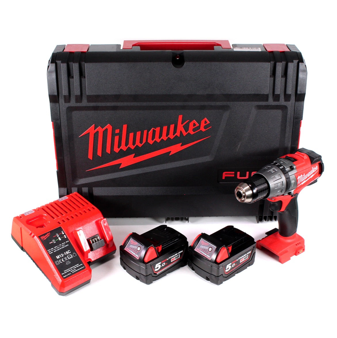 Milwaukee M18 FPD-502C Akku Schlagbohrschrauber 135 Nm im HD System Koffer mit 2x M18 B5 5,0 Ah Akku und M12-18C Ladegerät - Toolbrothers