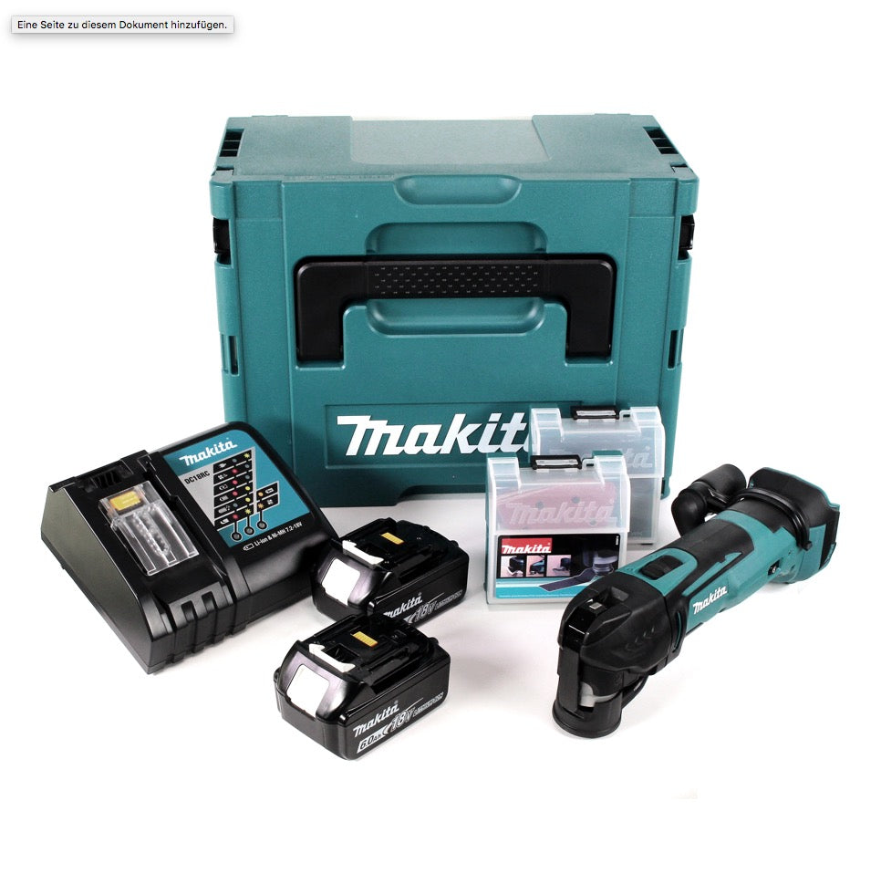 Makita DTM 51 RGJX2 Akku Multifunktionswerkzeug 18 V + 2x Akku 6,0 Ah + Ladegerät + 39 tlg. Zubehör Set + Makpac - Toolbrothers