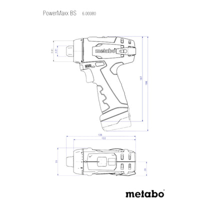 Metabo PowerMaxx BS Basic Akku Bohrschrauber 12 V 34 Nm ( 600984500 ) + 2x Akku 2,0 Ah + Ladegerät + Koffer