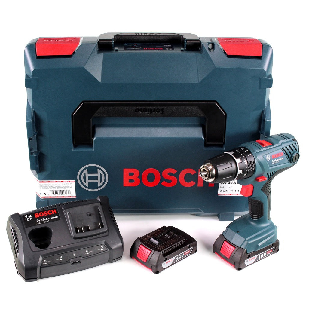 Bosch GSB 18V-21 Akku Schlagbohrschrauber 18V 55Nm ( 06019H1171 ) + 2x Akku 2,0Ah + Ladegerät + L-Boxx - Toolbrothers