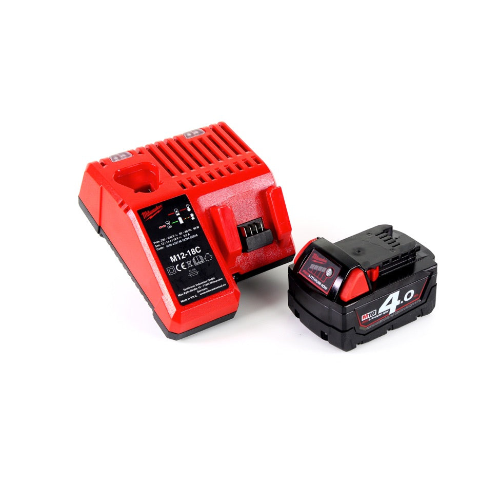 Milwaukee M18 BLPD 401 C Brushless Akku-Schlagbohrschrauber 18V - 13mm Schnellspannbohrfutter + Transportkoffer, Milwaukee M18 B4 Akku 18 V / 4,0 Ah und M12-18C Akku Ladegerät - Toolbrothers