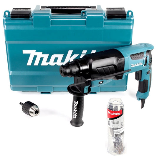 Makita HR 2630 X7 - 800 Watt 2,4 Joule Bohrhammer mit SDS - Plus Aufnahme im Koffer + Makita SDS-VPlus Bohrerset 12 tlg. - Toolbrothers