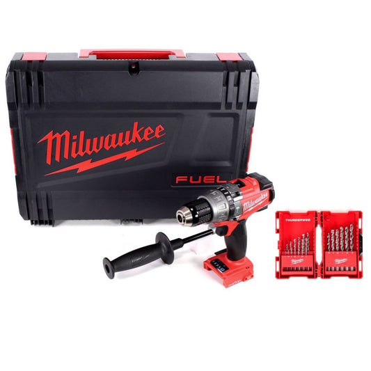 Milwaukee M18 ONEPD 18 V Li-Ion Brushless Akku-Schlagbohrschrauber im Koffer + Milwaukee HSS-G Thunderweb Metallbohrer Kassette 19-teilig - ohne Akku, ohne Ladegerät - Toolbrothers