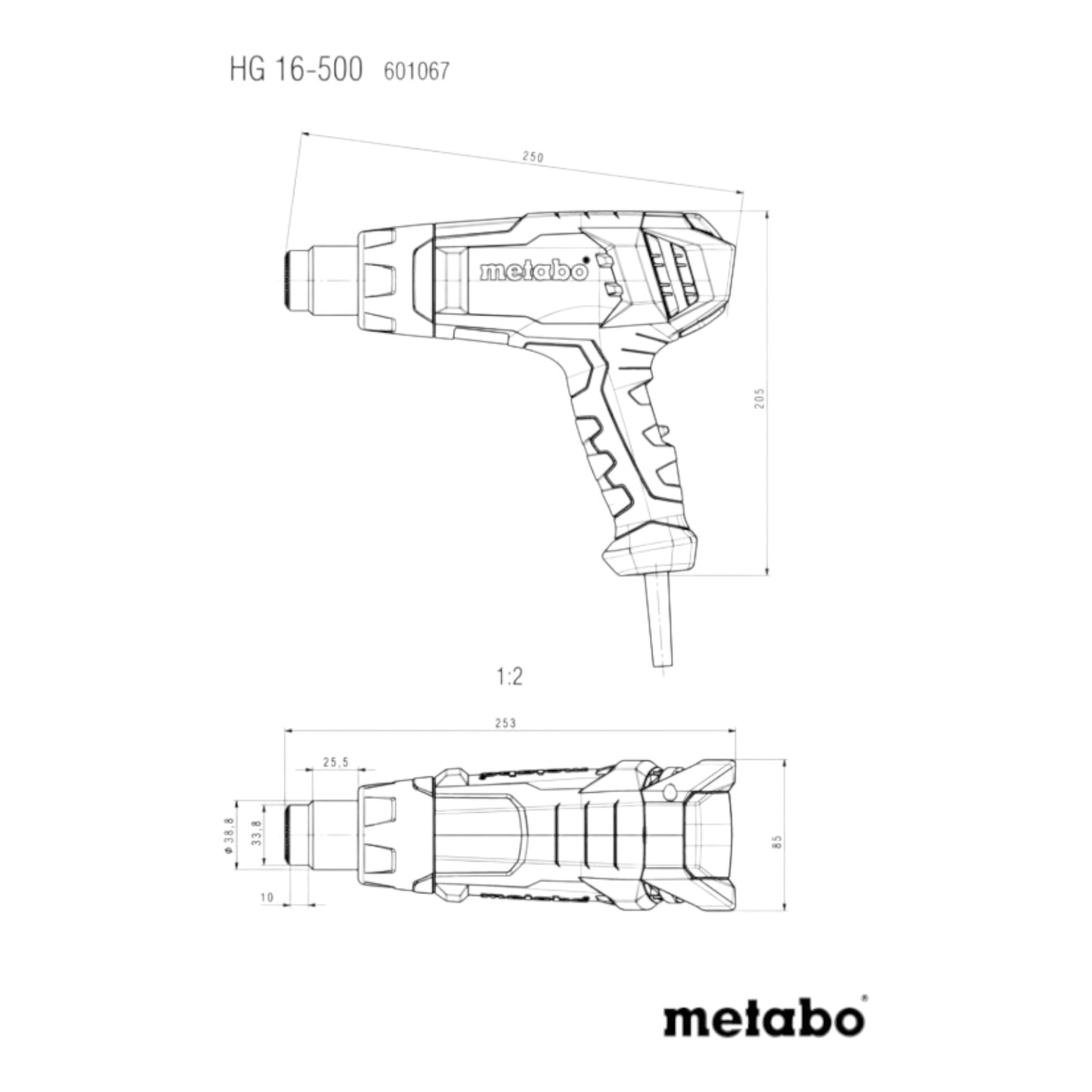 Souffleur d'air chaud Metabo HG 16-500 1600 watts 300 / 500 °C (601067000)