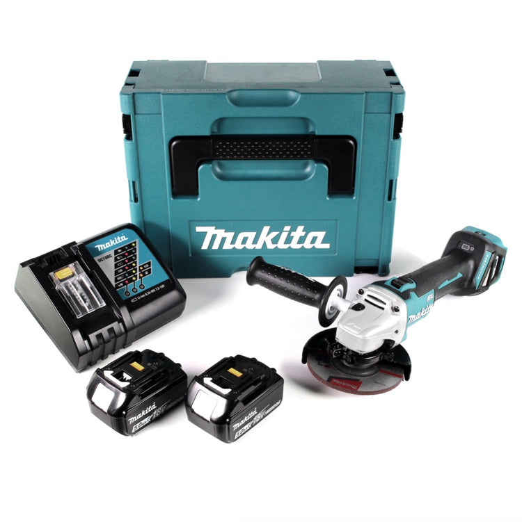 Makita DGA 511 RTJ Akku Winkelschleifer 18 V 125mm Brushless + 2x Akku 5,0Ah + Ladegerät + Makpac - Toolbrothers