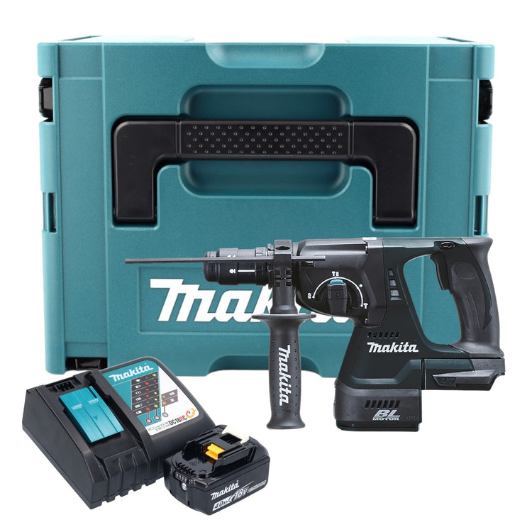 Makita DHR 243 RM1J B marteau combiné à batterie 18 V 2,0 J SDS-Plus noir + 1x batterie 4,0 Ah + chargeur + mandrin à changement rapide + Makpac