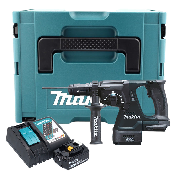 Makita DHR 243 RT1J B marteau combiné à batterie 18 V 2,0 J SDS-Plus noir + 1x batterie 5,0 Ah + chargeur + mandrin à changement rapide + Makpac