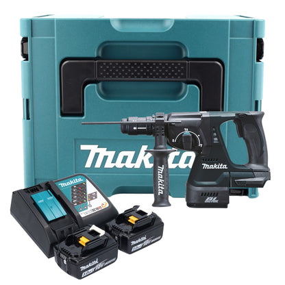 Makita DHR 243 RTJ B marteau combiné à batterie 18 V 2,0 J SDS-Plus noir + 2x batteries 5,0 Ah + chargeur + mandrin à changement rapide + Makpac