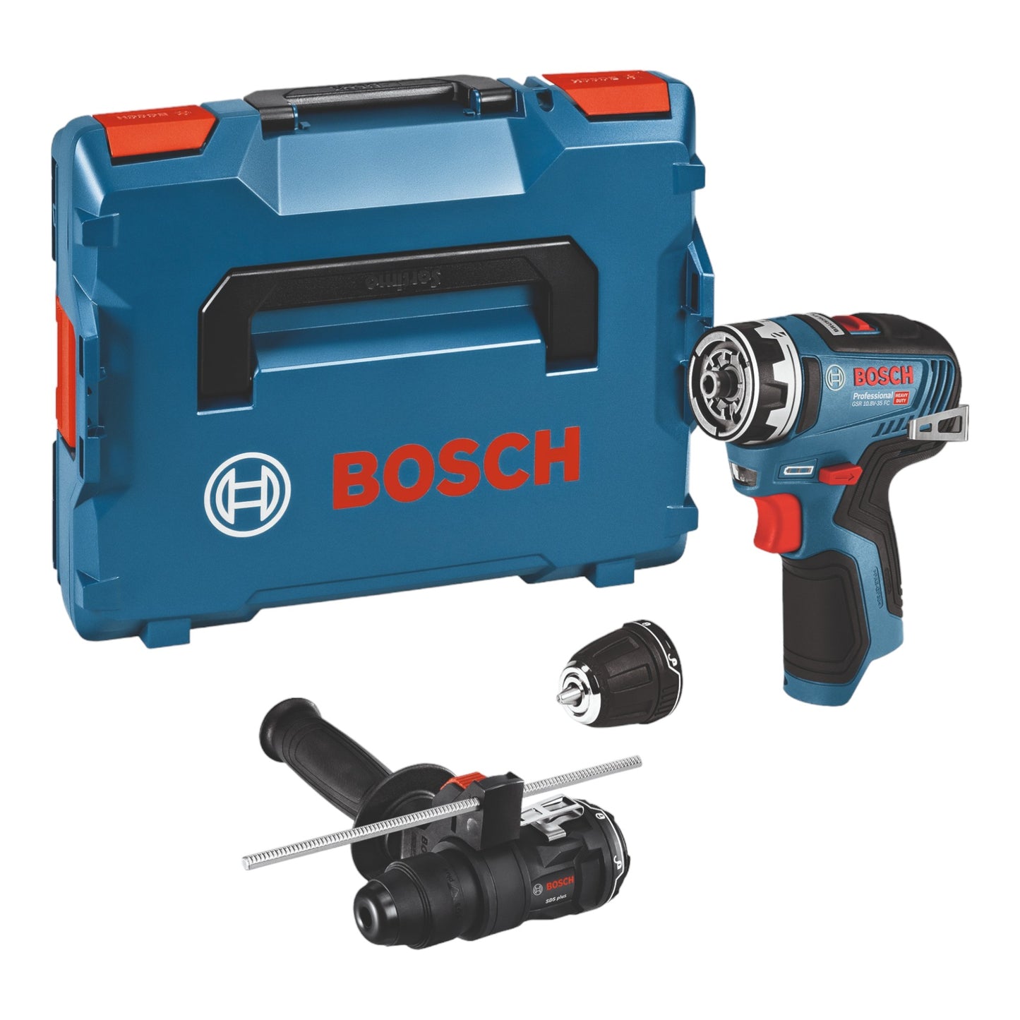 Bosch GSR 12V-35 FC Akku Bohrschrauber 12 V 35 Nm Brushless + 1x Akku 3,0 Ah + 2x Aufsatz + L-Boxx - ohne Ladegerät