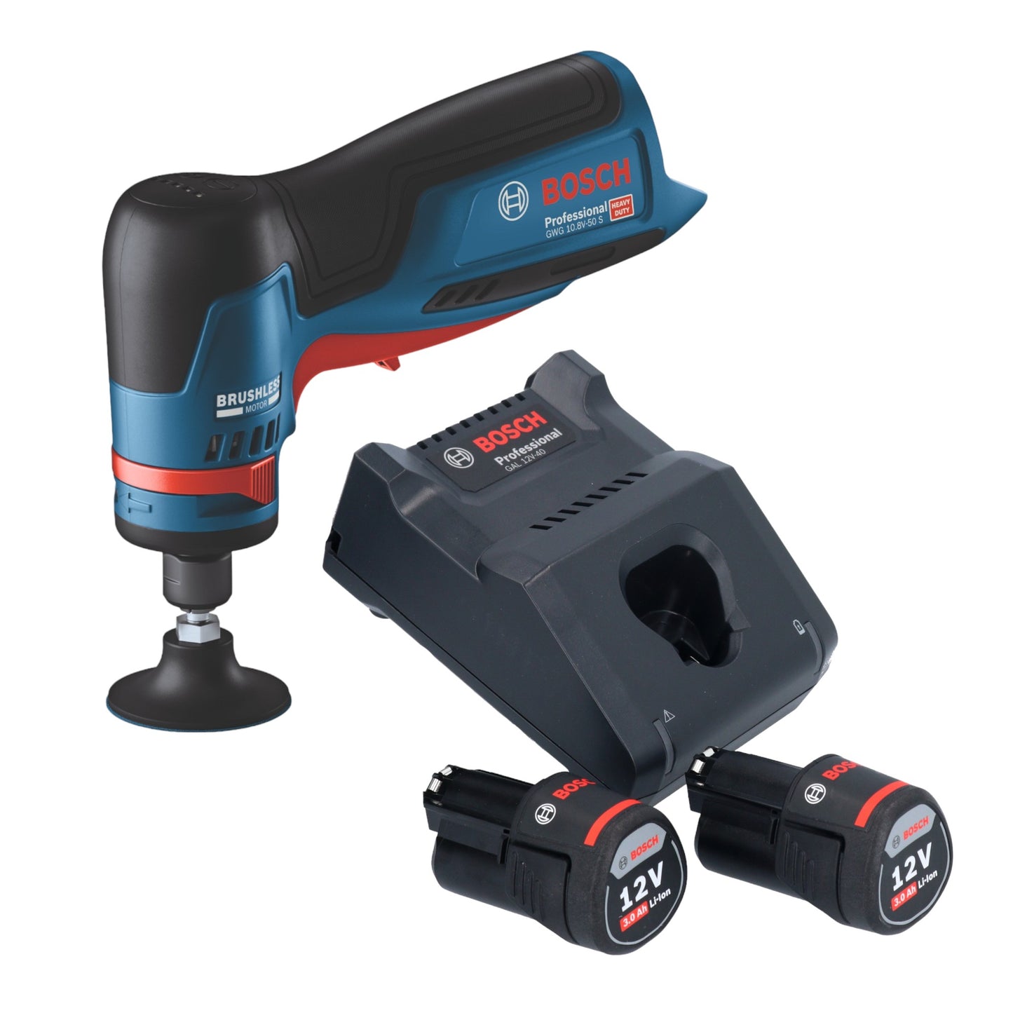 Bosch GWG 12V-50 S Professional Akku Geradschleifer 12 V 6 mm Brushless + 2x Akku 3,0 Ah + Ladegerät