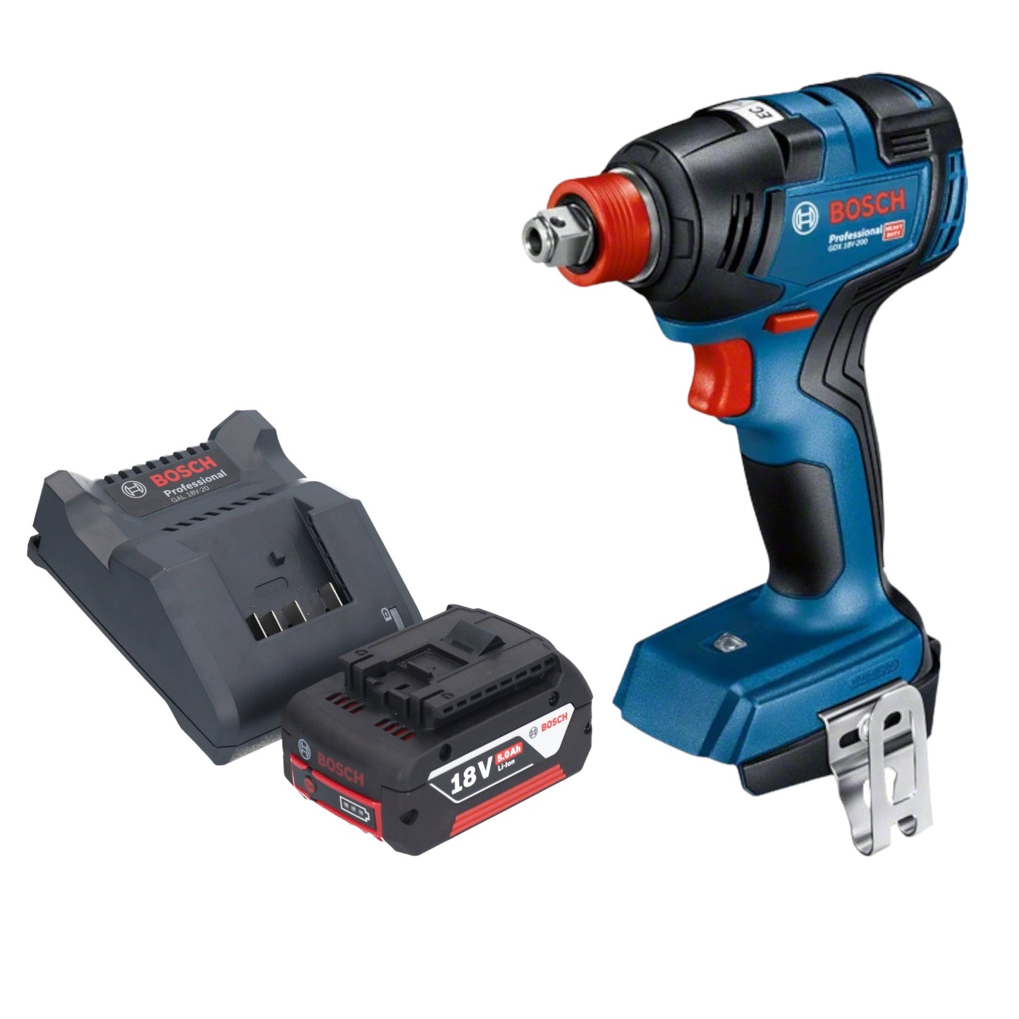 Bosch GDX 18V-200 Professional Clé à chocs rotative sans fil 18 V 200 Nm sans balais + 1 batterie 5,0 Ah + chargeur