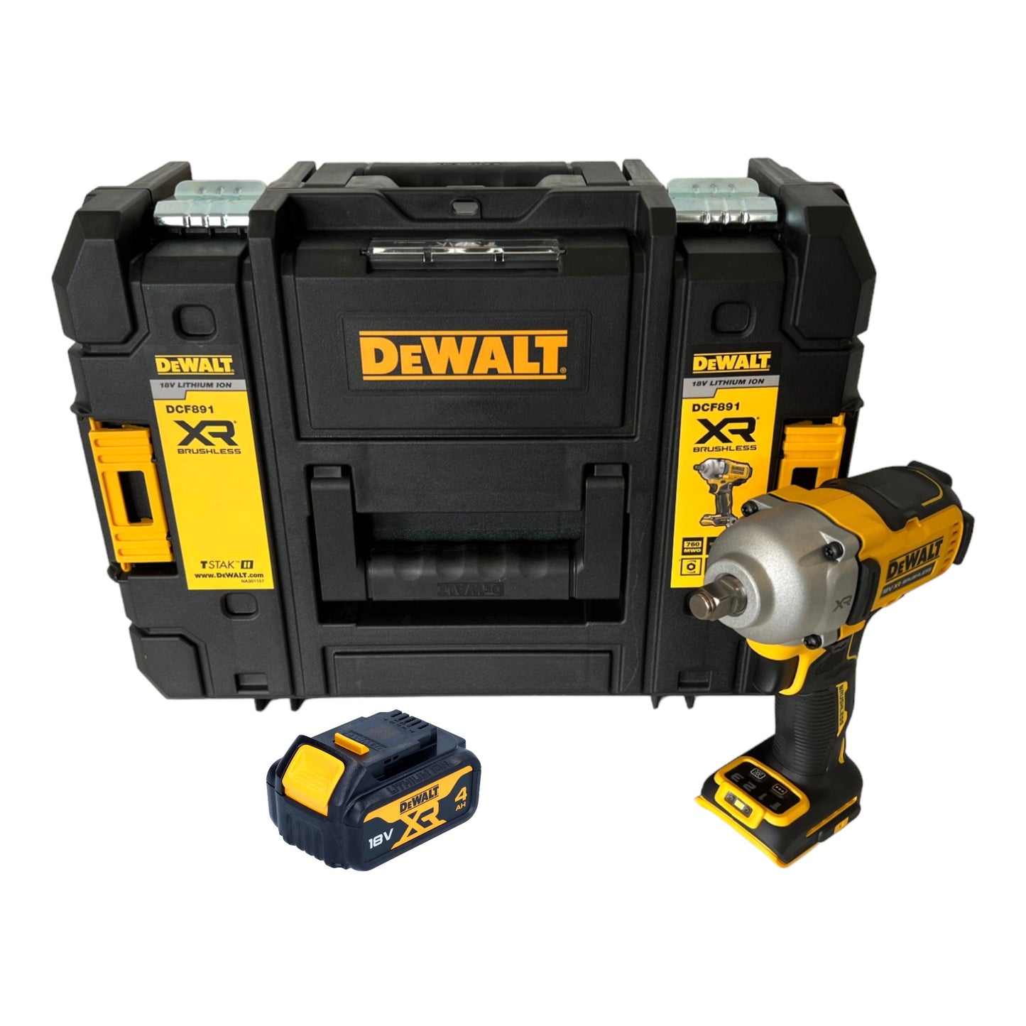 Clé à chocs sans fil DeWalt DCF 891 NT 18 V 1084 Nm 1/2" sans balais + 1x batterie 4,0 Ah + TSTAK - sans chargeur