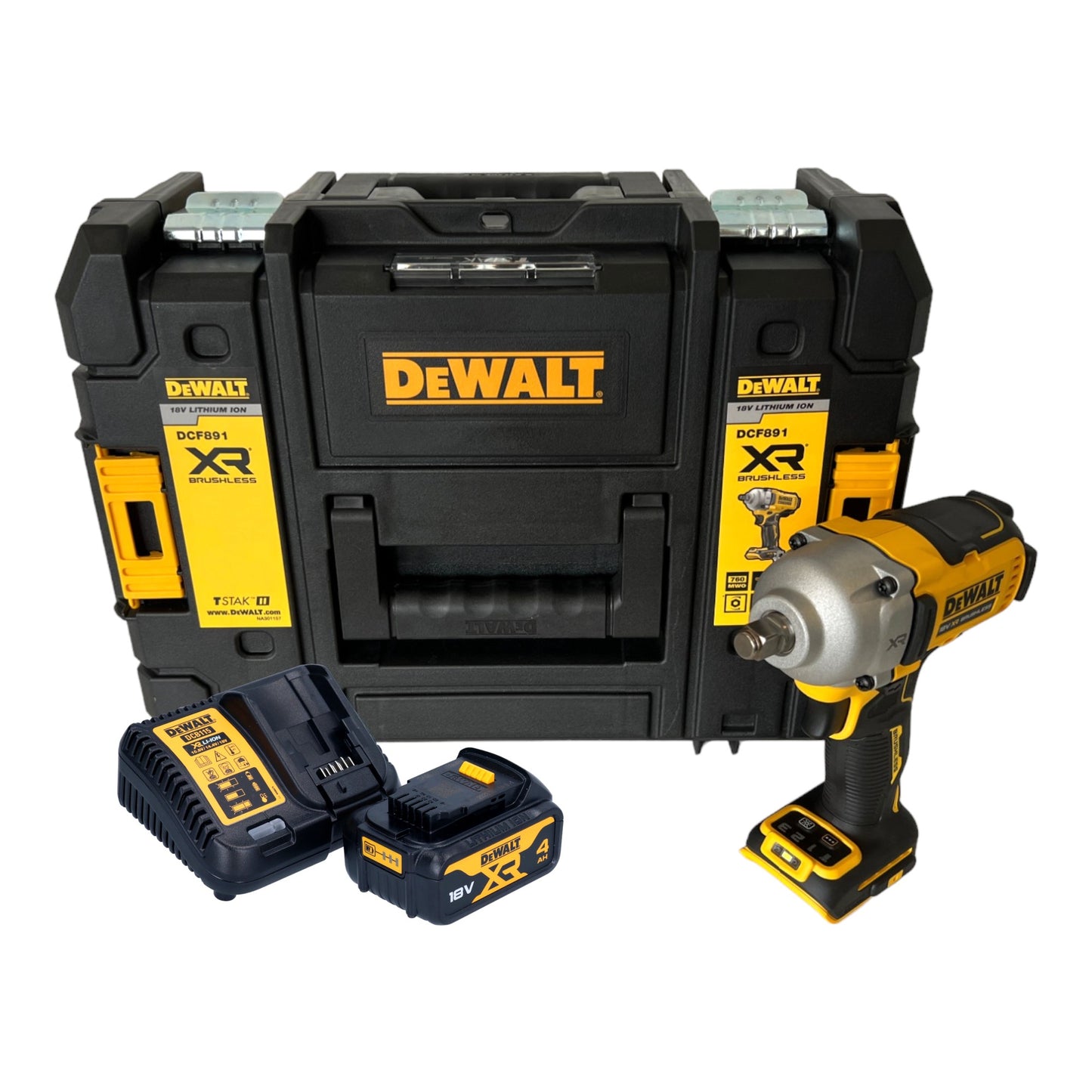 Clé à chocs sans fil DeWalt DCF 891 M1T 18 V 1084 Nm 1/2" sans balai + 1x batterie 4,0 Ah + TSTAK + chargeur