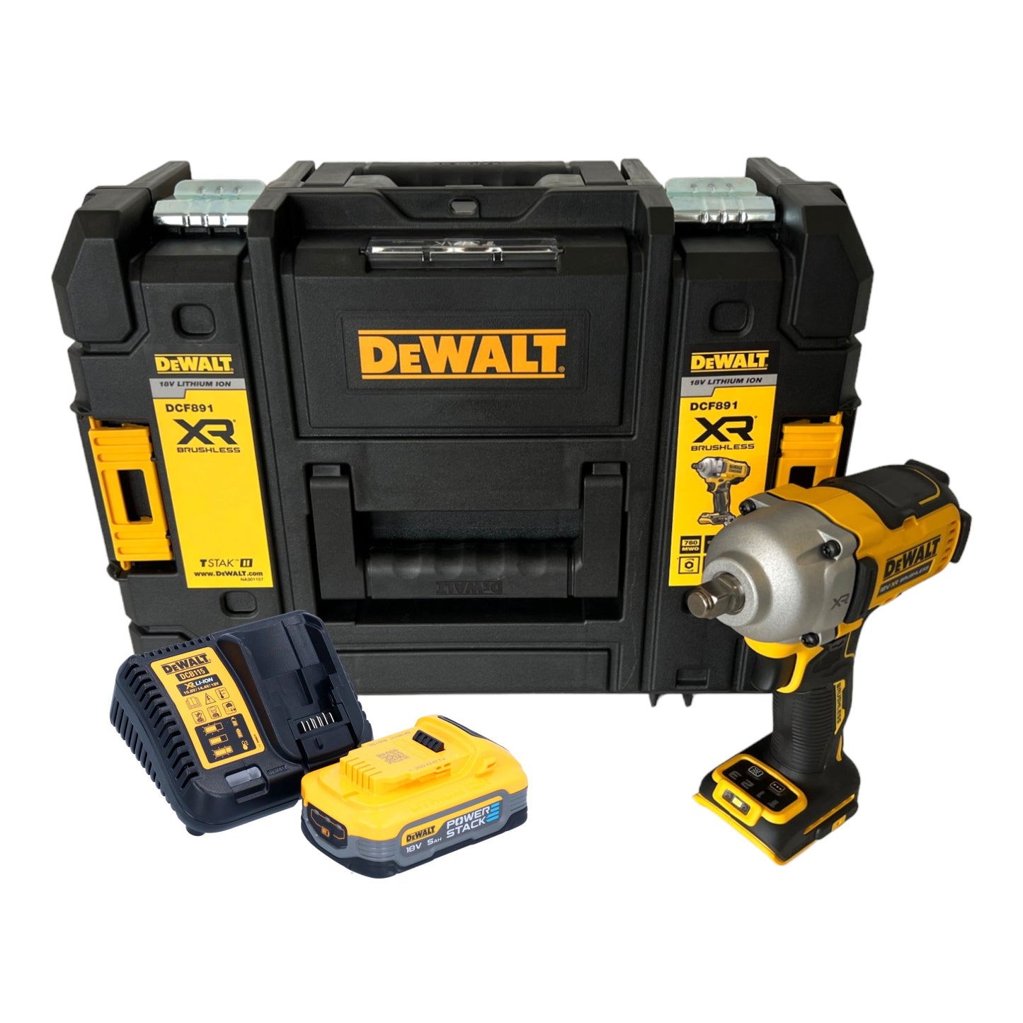 Clé à chocs sans fil DeWalt DCF 891 H1T 18 V 1084 Nm 1/2" sans balai + 1x batterie Powerstack 5,0 Ah + TSTAK + chargeur