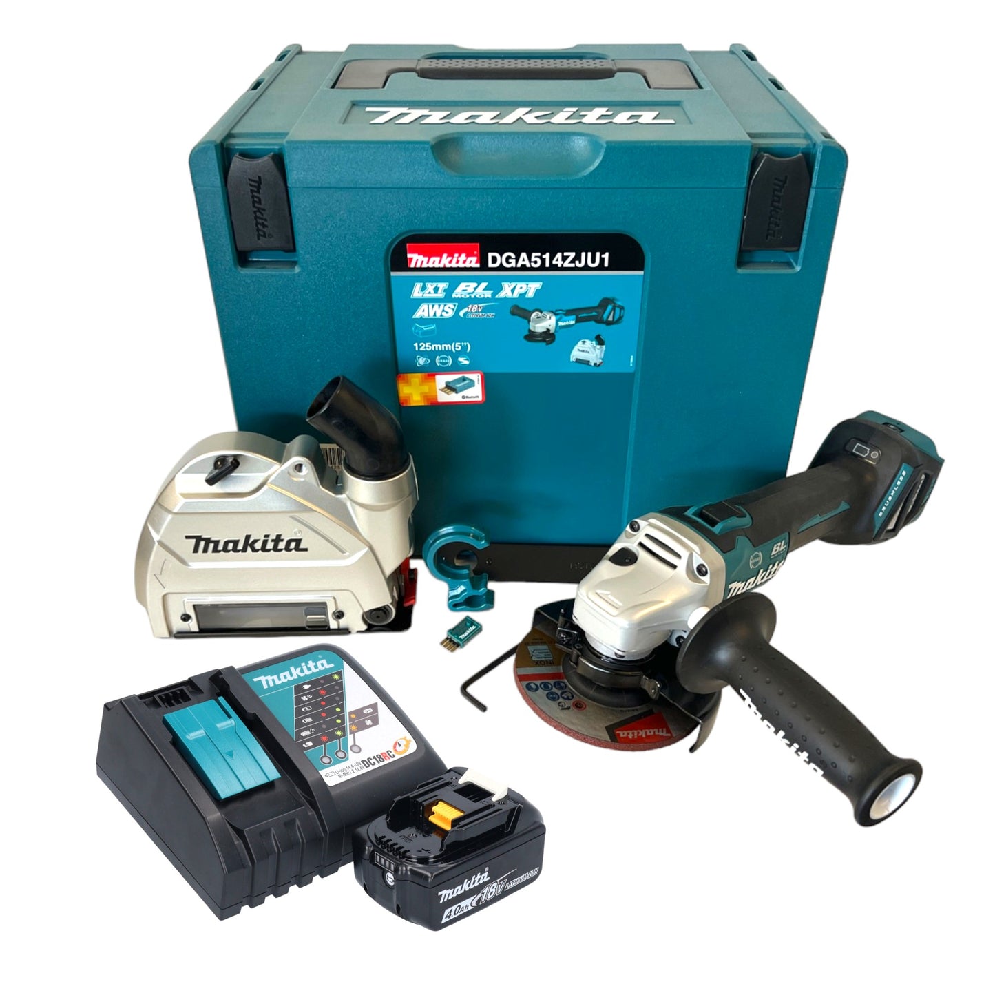 Makita DGA 514 RM1JU1 Akku Winkelschleifer 18 V 125 mm Brushless + 1x Akku 4,0 Ah + Ladegerät + Makpac