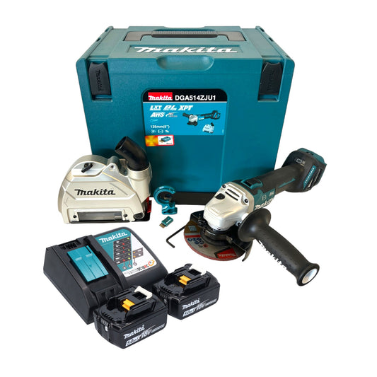 Makita DGA 514 RTJU1 Meuleuse d'angle sur batterie 18 V 125 mm sans balais + 2x batteries 5,0 Ah + chargeur + Makpac