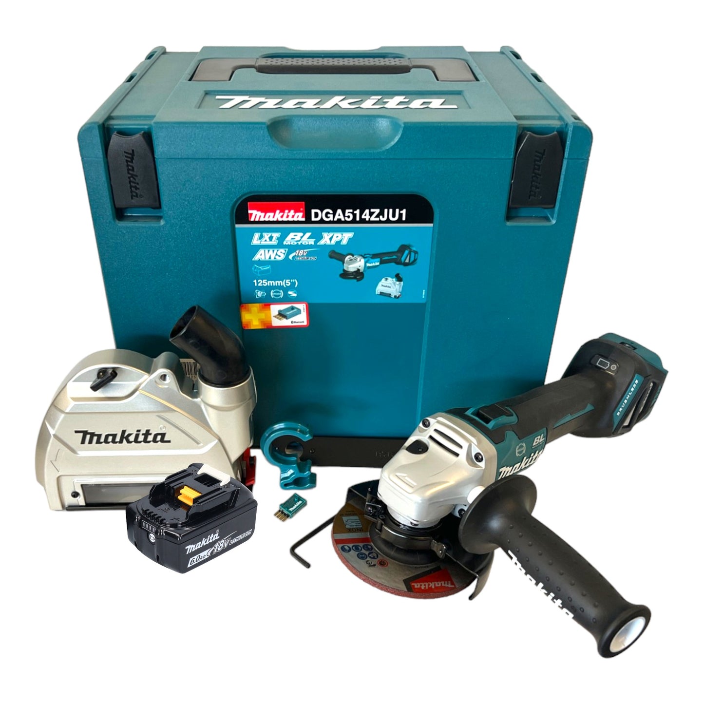 Makita DGA 514 G1JU1 Meuleuse d'angle sur batterie 18 V 125 mm sans balais + 1x batterie 6,0 Ah + Makpac - sans chargeur