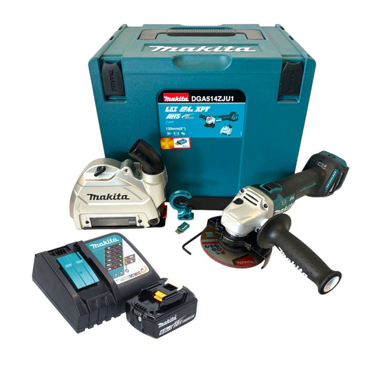 Makita DGA 514 RG1JU1 Meuleuse d'angle sur batterie 18 V 125 mm sans balais + 1x batterie 6,0 Ah + chargeur + Makpac