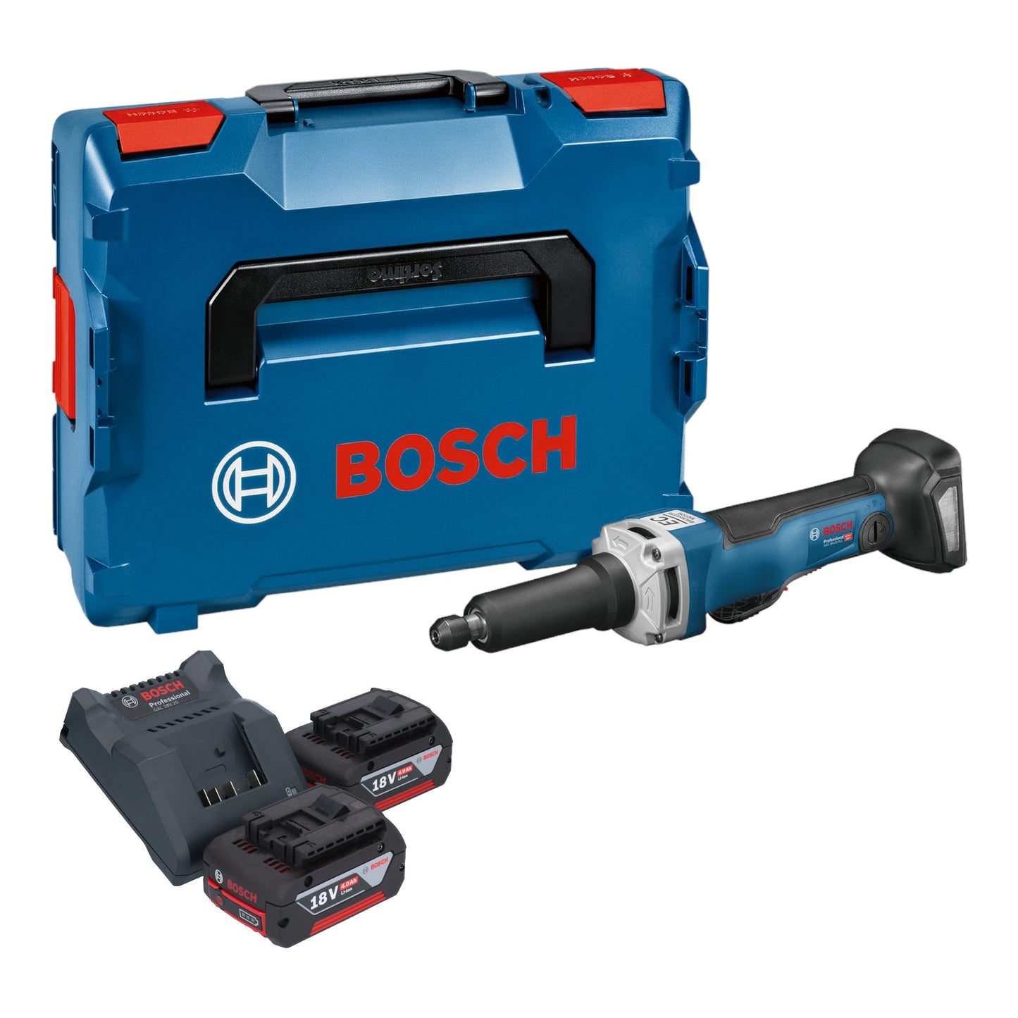 Bosch GGS 18V-23 PLC Meuleuse droite professionnelle sur batterie 18 V sans balais + 2x batterie 4,0 Ah + chargeur + L-Boxx