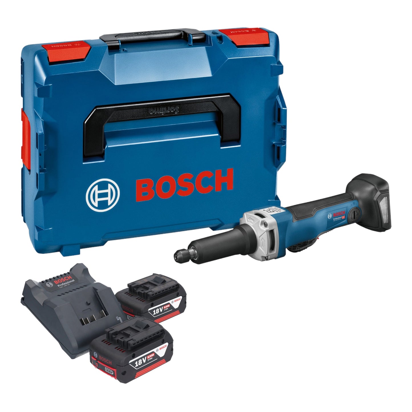 Bosch GGS 18V-23 PLC Meuleuse droite professionnelle sur batterie 18 V sans balais + 2x batterie 5,0 Ah + chargeur + L-Boxx