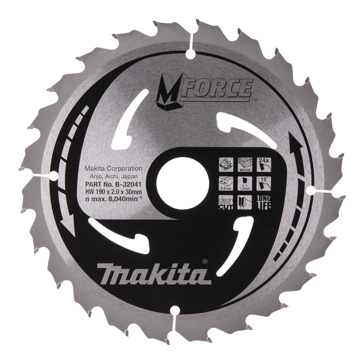 Makita CSMX19024G Lame de scie circulaire M-FORCE 190 x 30 x 2,0 mm 24 dents (B-32041) pour le bois