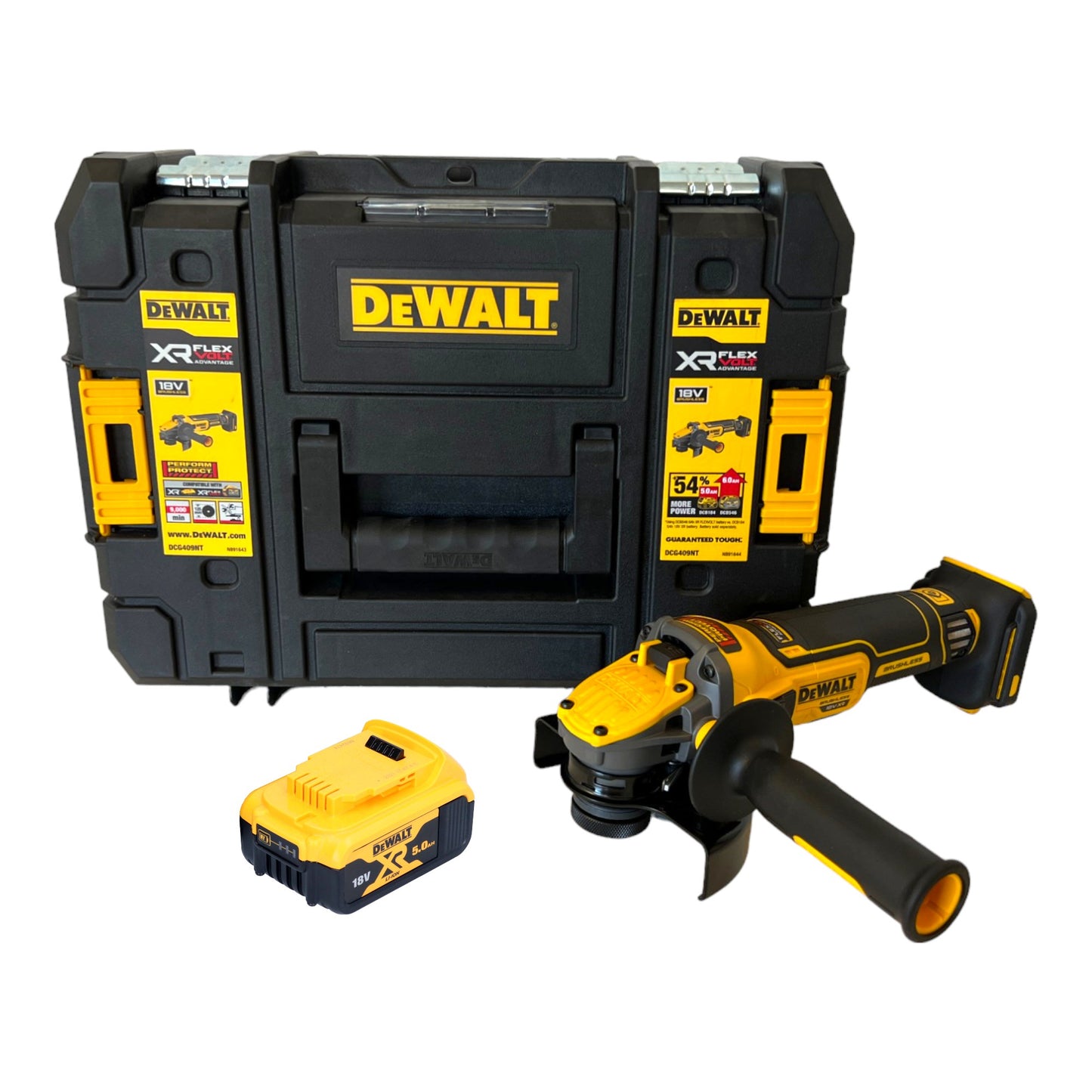 Meuleuse d'angle sur batterie DeWalt DCG 409 NT 18 V 125 mm sans balais + 1x batterie 5,0 Ah + TSTAK - sans chargeur