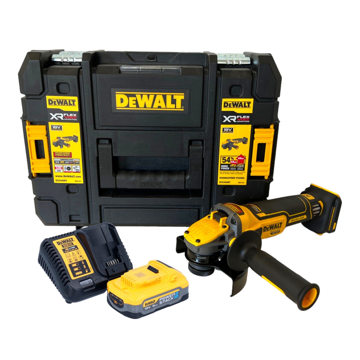 Meuleuse d'angle sur batterie DeWalt DCG 409 H1T 18 V 125 mm sans balais + 1x batterie Powerstack 5,0 Ah + chargeur + TSTAK