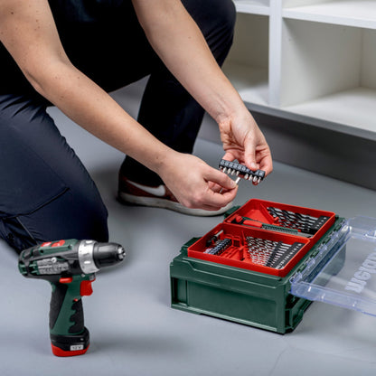 Metabo Powermaxx BS Basic Set perceuse-visseuse sans fil 12 V 34 Nm (600080710) + 2x batteries 2,0 Ah + chargeur + jeu d'accessoires 41 pièces + mallette