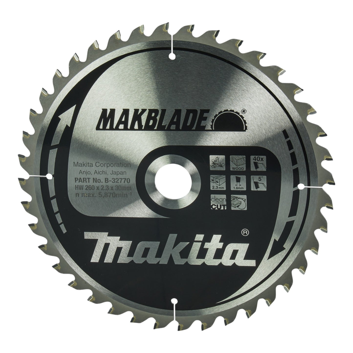 Lame de scie circulaire Makita MAKBLADE 260 x 30 x 2,3 mm 40 dents (B-32770) pour le bois